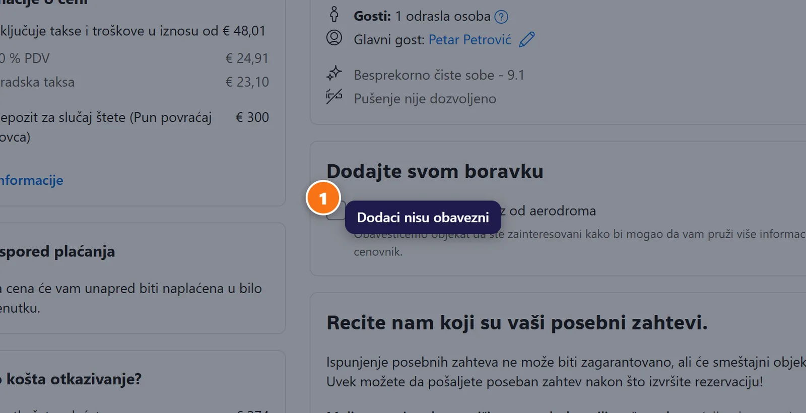 Booking.com ponuda dodatnih usluga: prevoz od aerodroma, iznajmljivanje vozila i taksi.